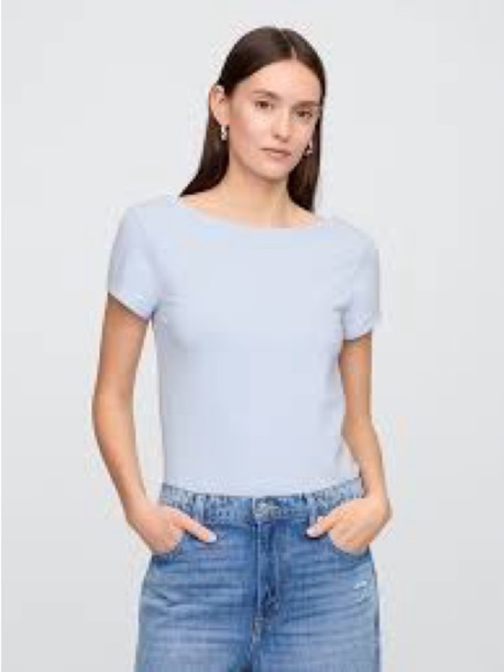 Gap  Boatneck Open-Back Cotton T-Shirt Blue XXL